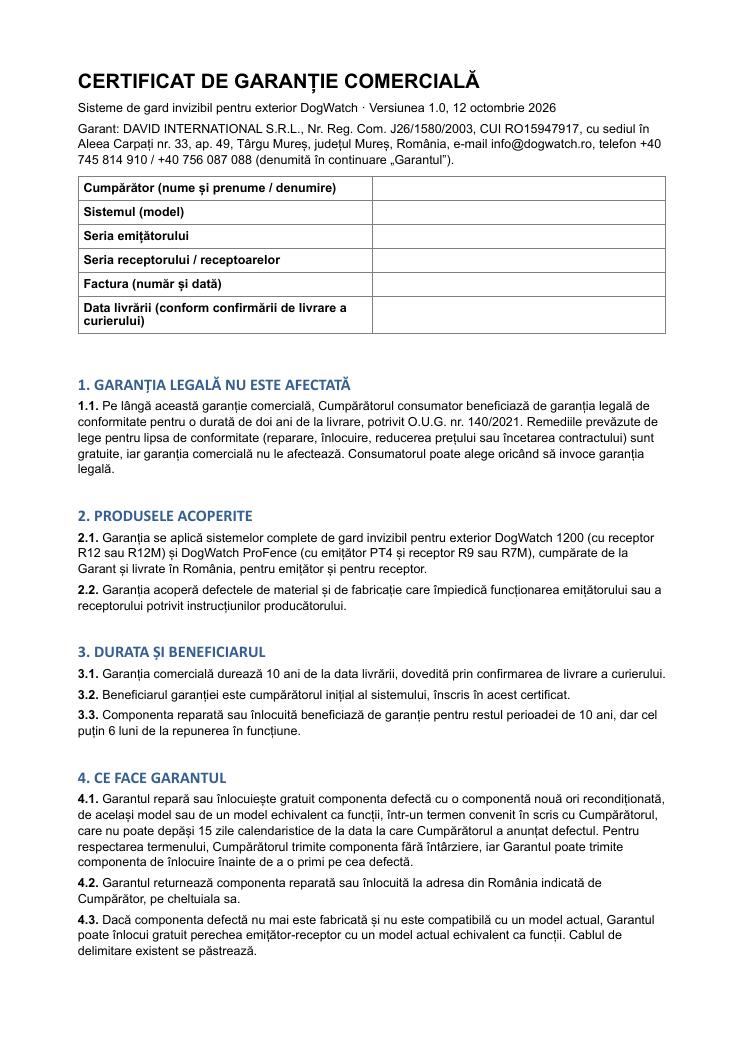 Certificat de garanție comercială